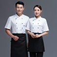 thumbnail image 4 of Wosthever Uniforme de Chef, delantal de cocina de manga corta, doble botonadura con bolsillos delanteros, trajes, camisetas con costuras Type2 NO2, 4 of 6