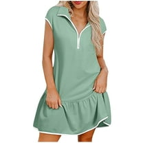 fatyb Womens Half Zip Mini Dresses Cap Sleeve V Neck Casual Dresses Colorblock Athletic Tennis Dress