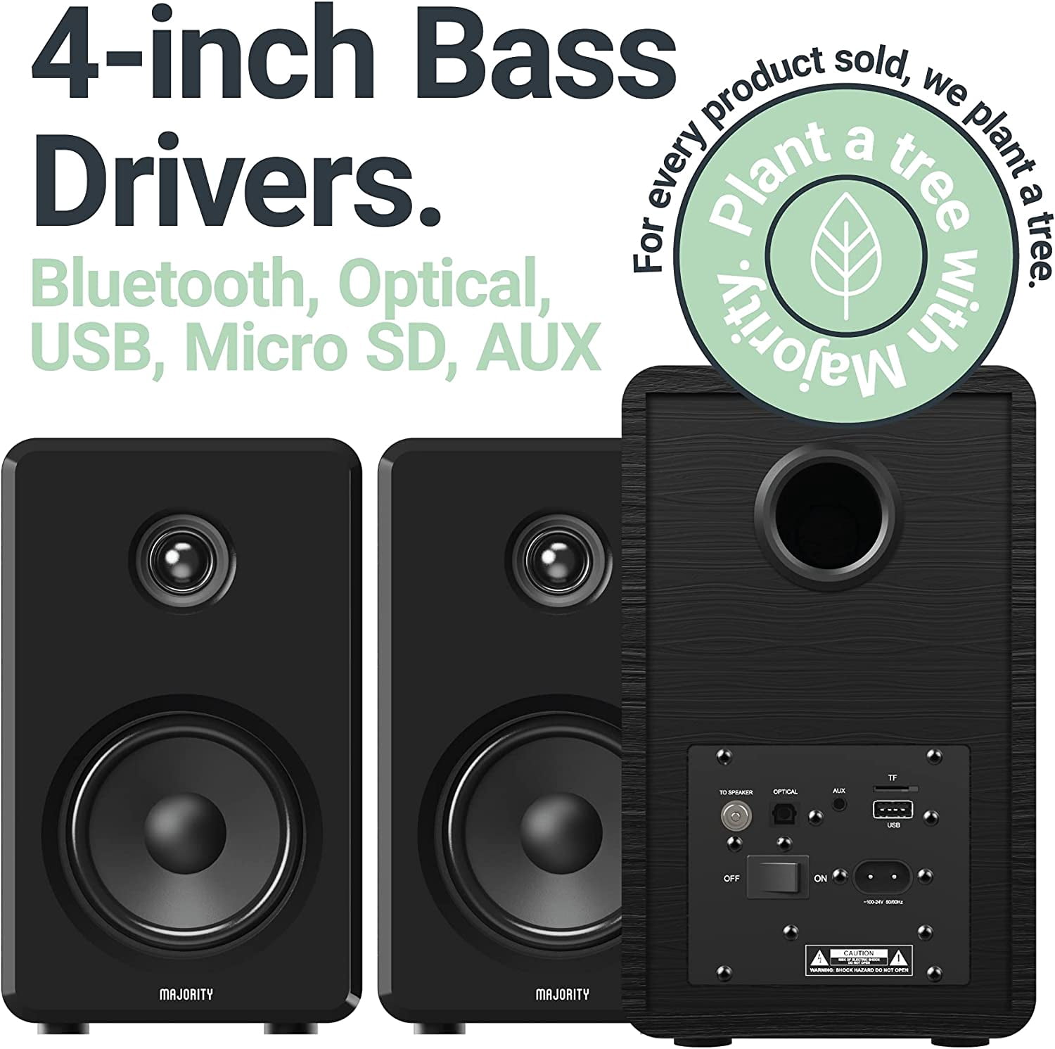 Majority D40 Active Bookshelf Speakers, Bluetooth & RCA, Powered HiFi Stereo Sound