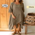thumbnail image 2 of JUNWELL 2024 Été Mode Nouveau Coton et Chanvre Robe Longue Femmes Vintage Col Rond Irrégulière Demi-Manches Casual Uni Robe de Couleur, 2 of 6