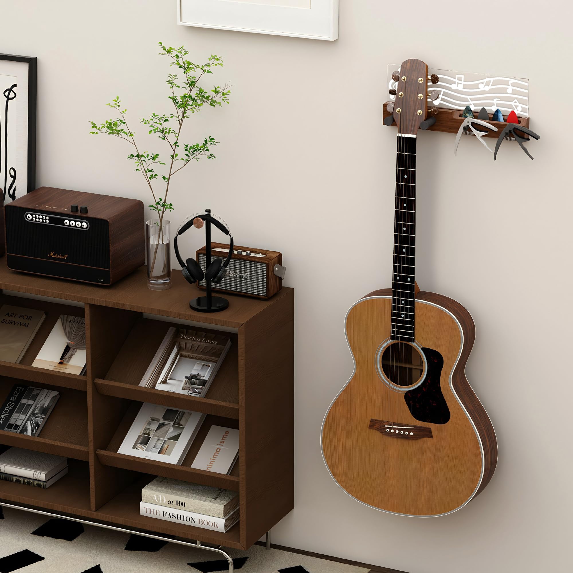 Guitar Accessories  Light Up Wall Mount Musical Notes Design Pick Holder With Capo Storage Usb Powered Premium Wood And Acrylic Gift For Music Lovers Guitarist