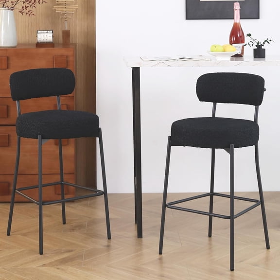 DYHOME Black Bar Stools Set of 2, 27 Inches Boucle Counter Height Bar Stools with Back, Modern Metal Tall Bar Stools for Kitchen Island