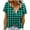 Green, variant on Womens Short Sleeve Shirt Plaid Print Button Round-Neck T-Shirt Blouses Blue