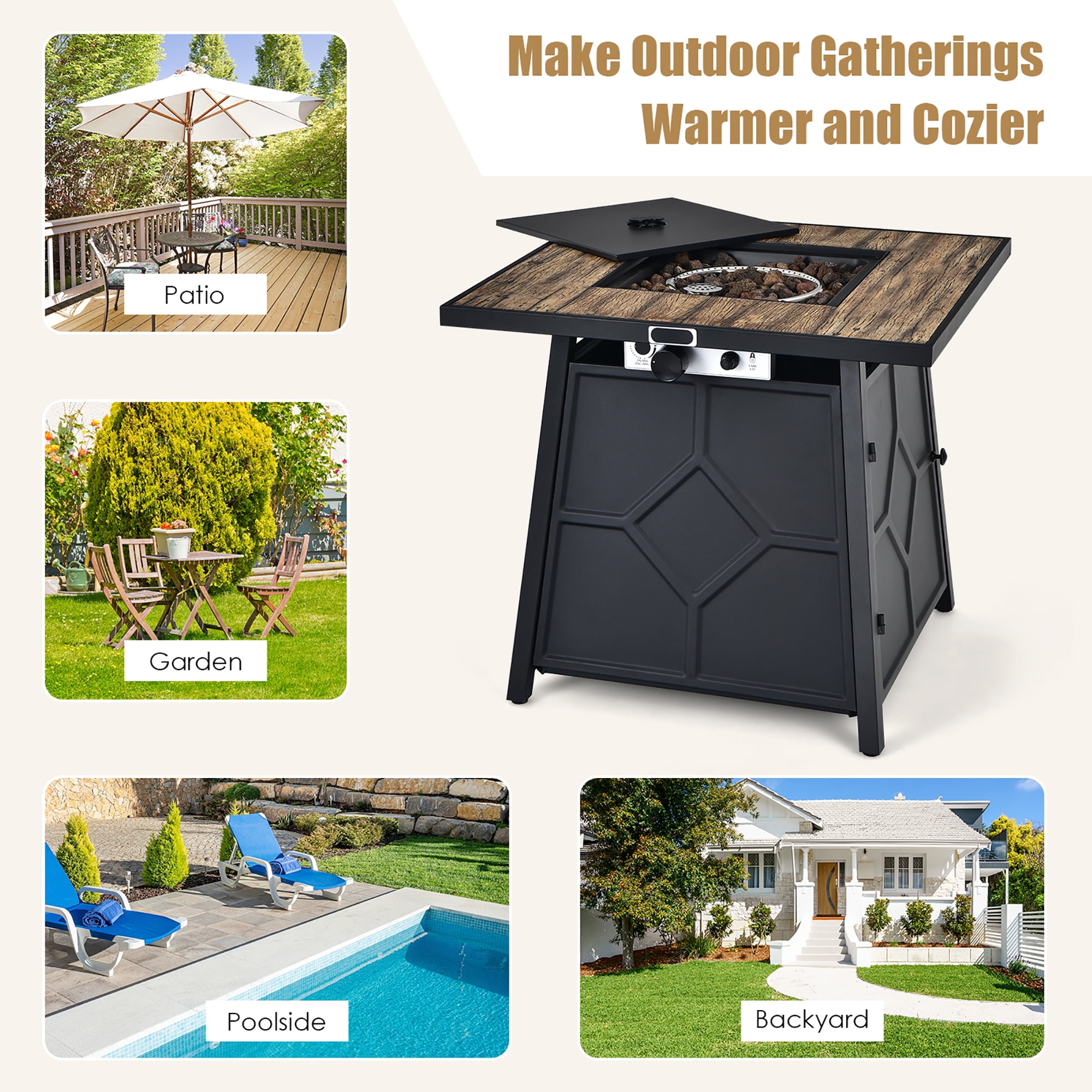 Costway 28 Inches Propane Gas Fire Pit Table  40,000 BTU Outdoor Heater W/Cover