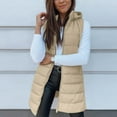 thumbnail image 2 of Womens Long Puffer Vest 2025 Winter Warm Quilted Sleeveless Jackets with Hood Stand Collar Puffy Zip Up Fall Outerwear Beige XL, 2 of 5