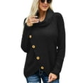 thumbnail image 4 of Weardear Women's Fashion Turtle Cowl Neck Long Sleeve Wrap Asymmetric Chunky Knitted Sweater Button Tops Black,S, 4 of 7
