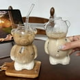 thumbnail image 5 of ValHome Aesthetic 2PCS Bear Glass Cup Set with Straw – 11oz Transparent Cute Bear Iced Drink Cup for Smoothies, Milk Tea & Coffee, Trendy Reusable Glasses for Couples, Friends & Social Media Moments, 5 of 9