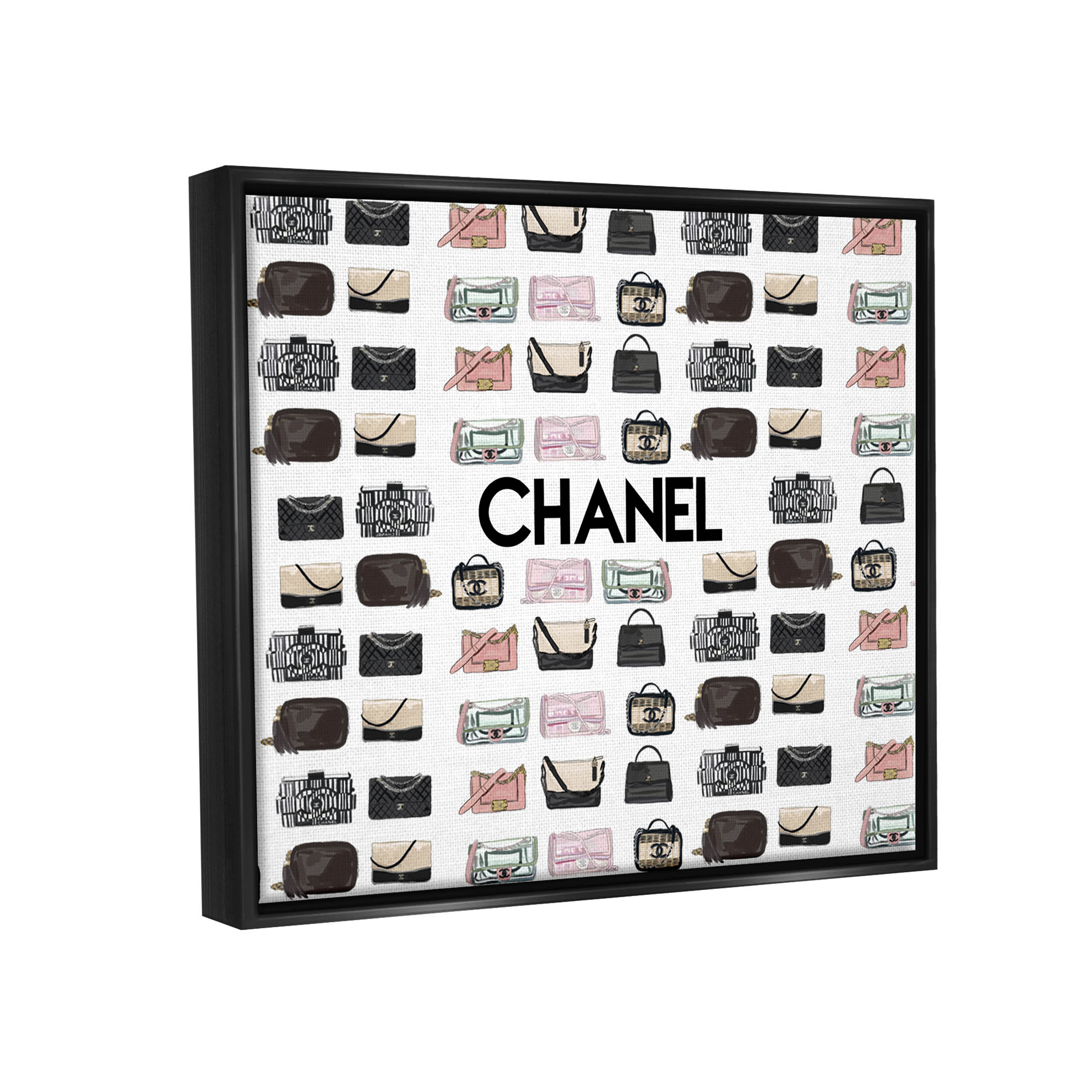 Stupell Industries Glam Brand Fashion Purses Graphic Art Jet Black Floating Framed Canvas Print Wall Art, Design by Amelia Noyes