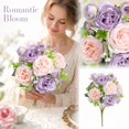 thumbnail image 2 of Artificial Flower Bouquet with 5 Large Blooms and 4 Buds, 12.6 Inches, Pink and Purple, for Home and Wedding Table Decor, Faux Floral Arrangement, 2 of 5