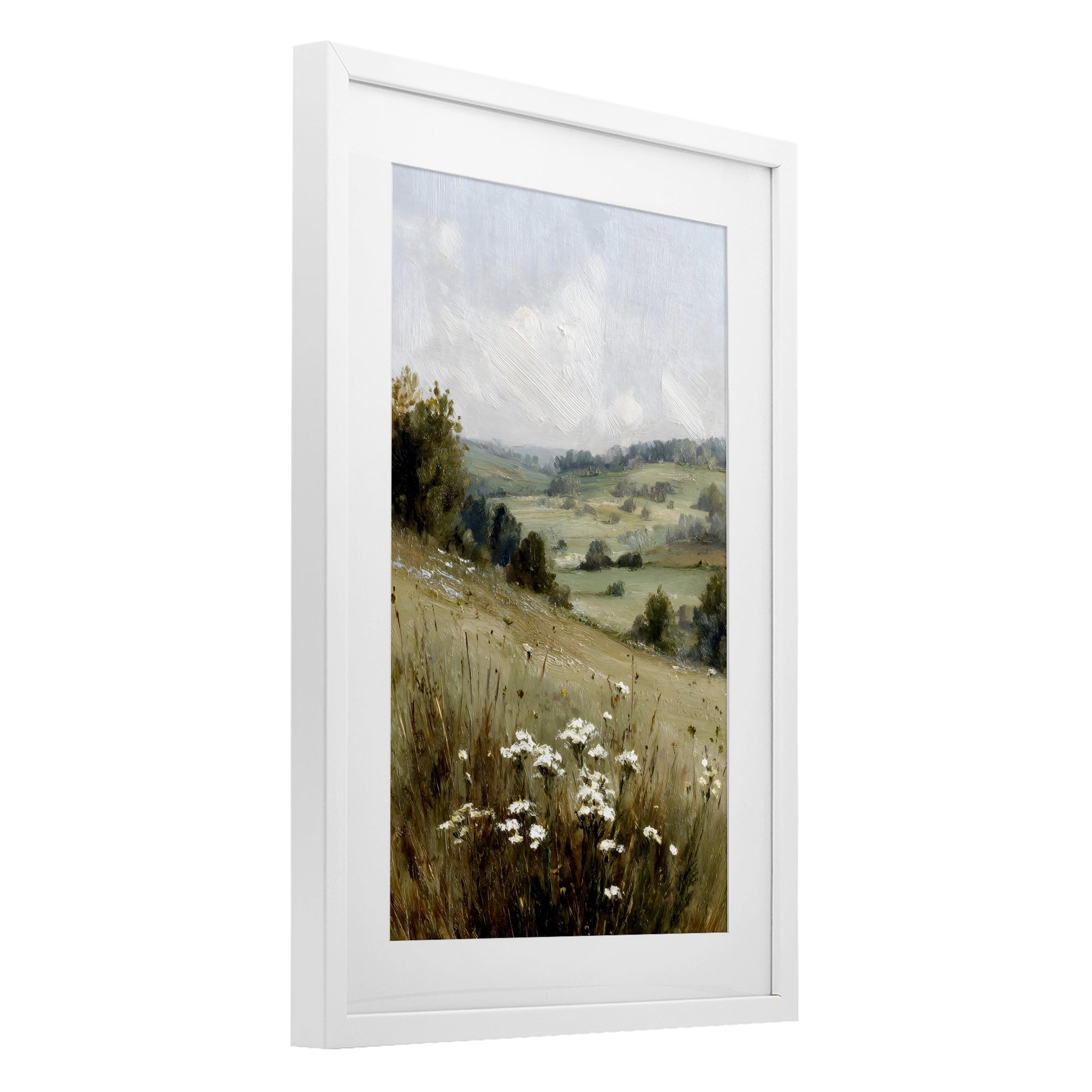 Stupell Industries Hill of White Flowers White Framed Print Under Glass, design by Petal Prints Design