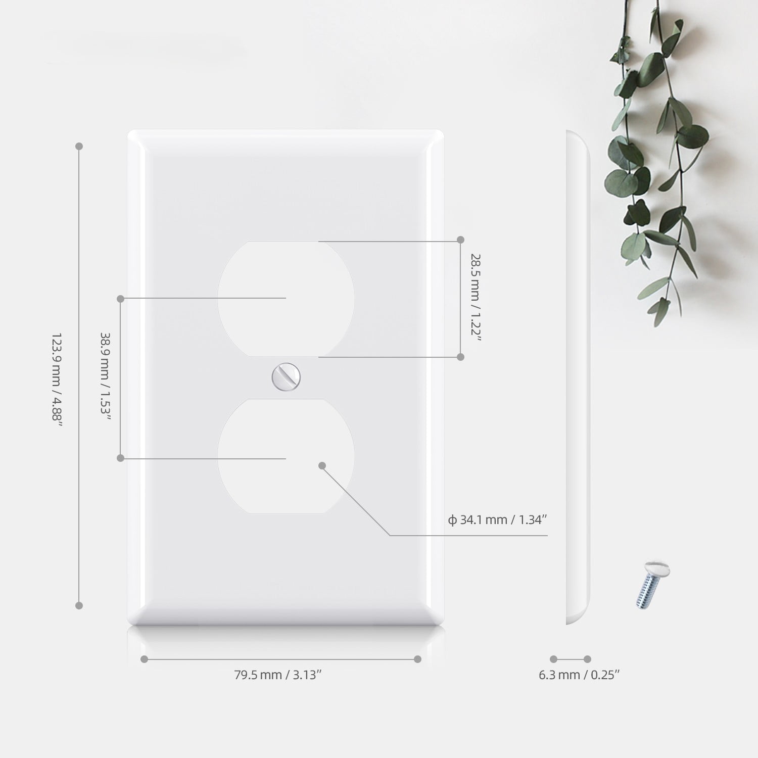 Hyper Tough White Duplex Wall Plate, Impact-Resistant Thermoplastic Mid-Size Cover with Screws