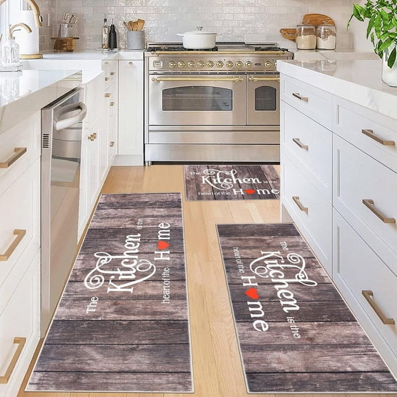 Farmhouse Kitchen Rug Sets 3 Piece with Runner Non Slip Washable Kitchen Floor Mat Carpet Soft Laundry Room Rug Runner for Kitchen Home Office Hallway Sink Door, Brown