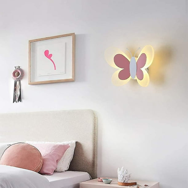 Linda luz de pared LED de mariposa, luz nocturna interior para decoración de habitación de niños, decoración de dormitorio de bebé, luz nocturna para niños (luz blanca cálida, rosa y blanco)
