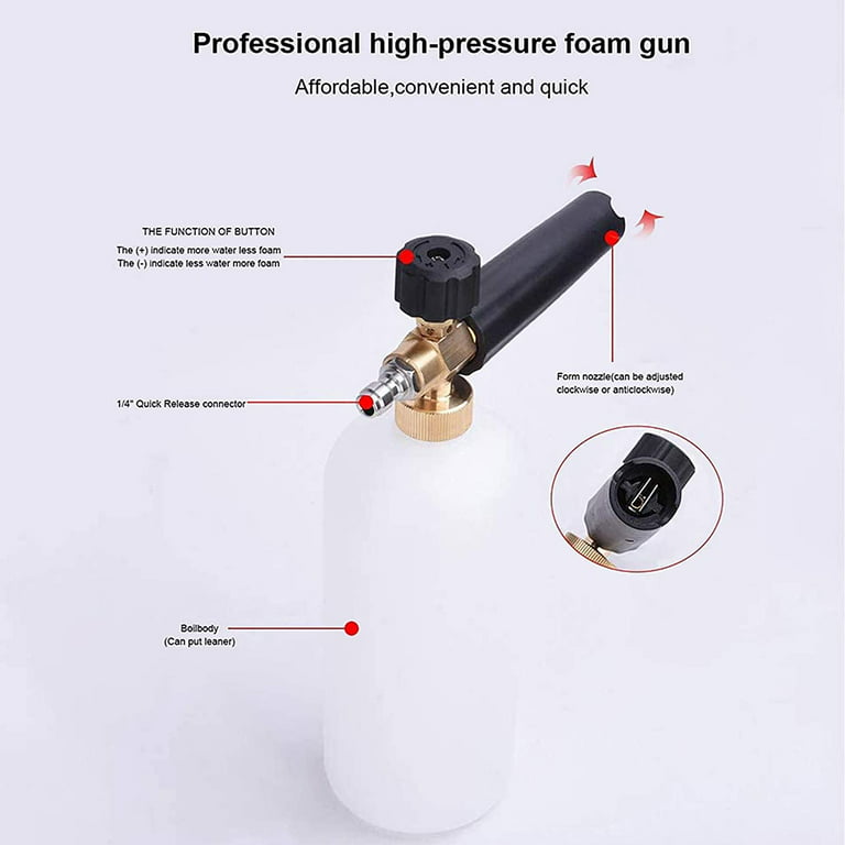 Pressure Washer Snow Foam Cannon Lance Gun, 1l Adjustable 1/4