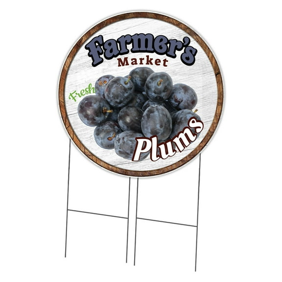 SignMission Corrugated Plastic Sign With Stakes 36" Circular - Farmer's Market Plums | Coroplast Yard Sign With Stake |  Made in the USA