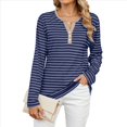 thumbnail image 3 of Camisetas de Larga A Rayas para Mujer, Informales, con Cuello en V, Bloques de Color, Corte Holgado, Básicas. Tiras Azul Marino XXL, 3 of 10
