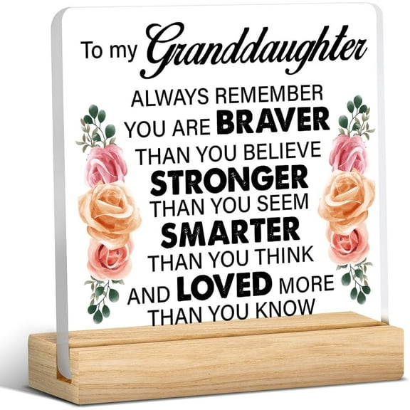 Granddaughter Gift From Grandpa Grandma, Granddaughter Gift Ideas, Inspirational Gifts for Granddaughter, Granddaughter Acrylic Desk Plaque Sign Keepsake (with Wooden Stand)