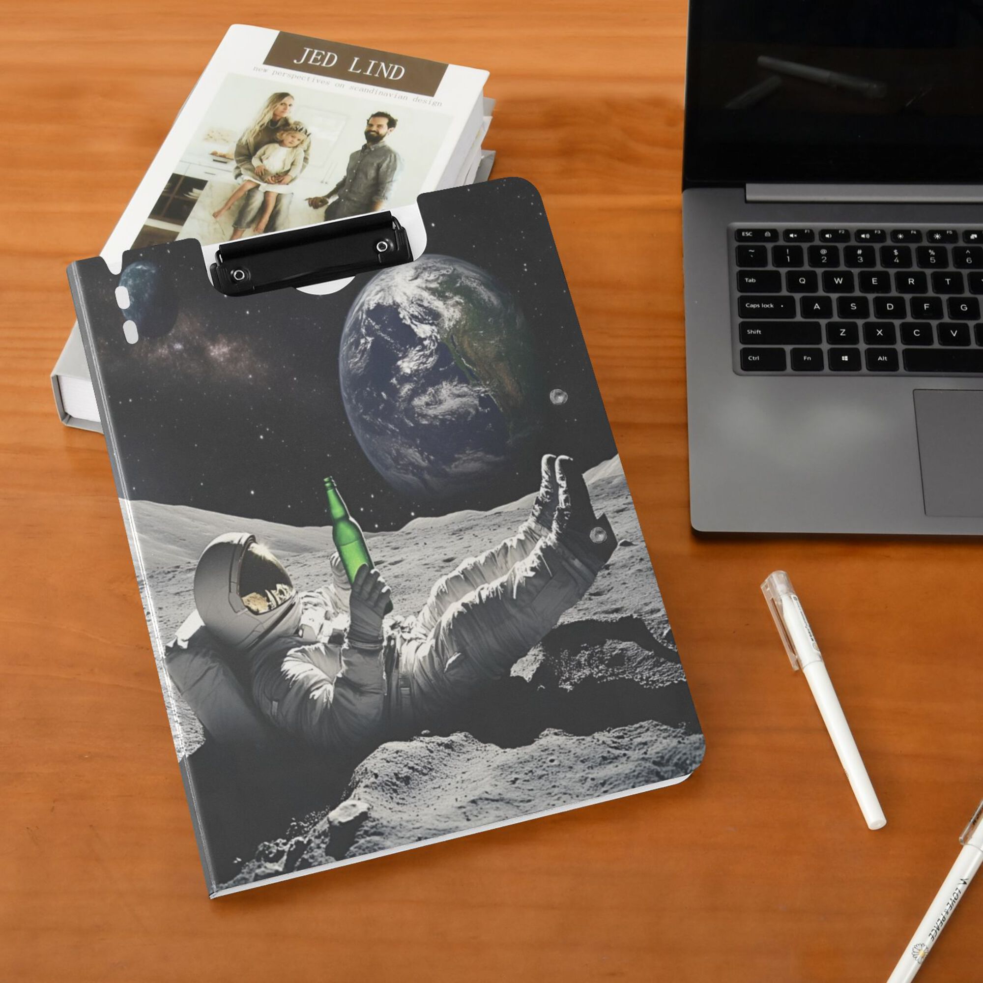 FORMRS A4 Clipboard Folder with Pen Holder Horizontal Foldable School Office Binder, Space Earth