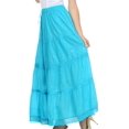 thumbnail image 3 of Sakkas Solid Embroidered Crochet Lace Trim Gypsy Bohemian Mid Length Cotton Skirt - Turquoise - One Size, 3 of 6