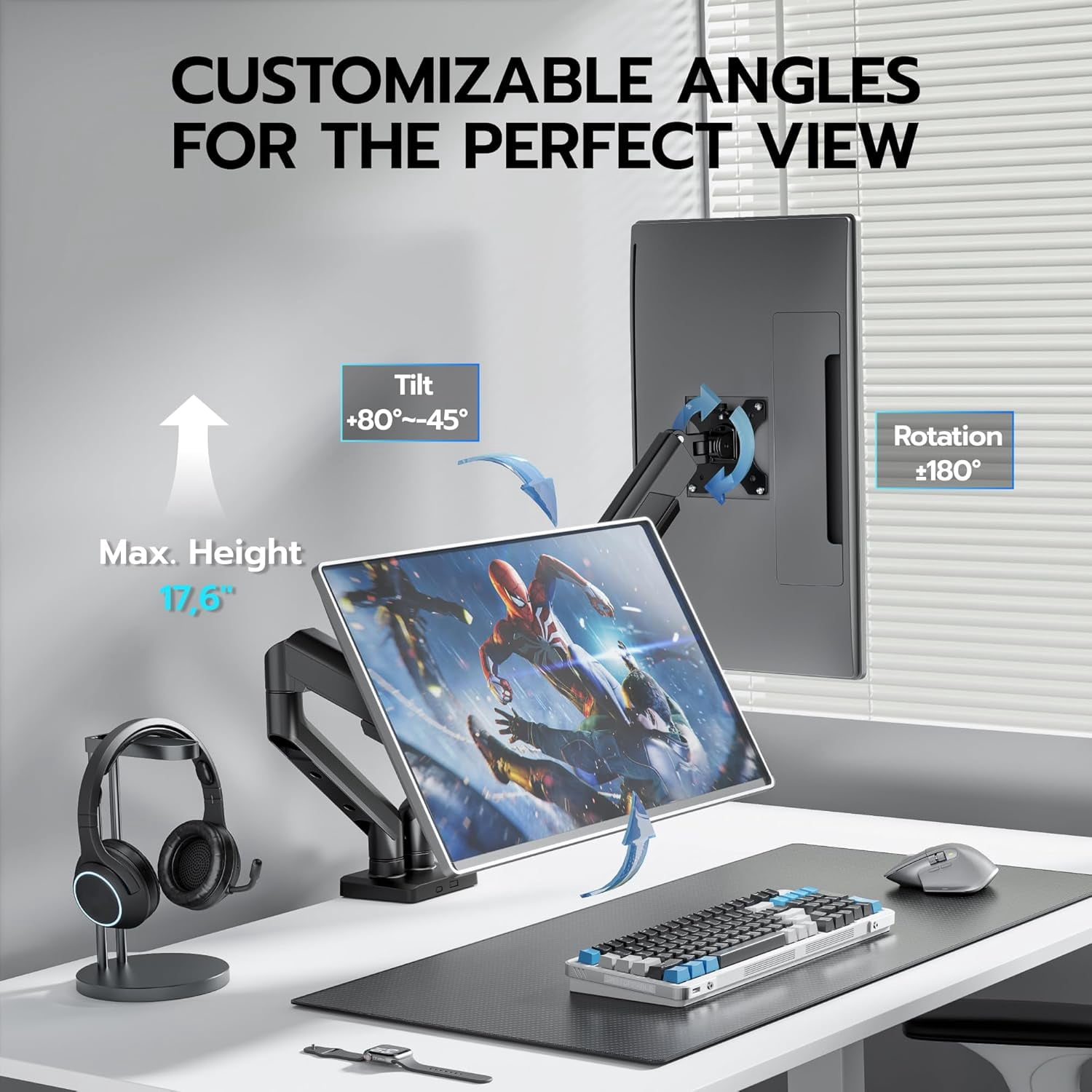 ARES WING Dual Monitor Mount, Heavy Duty Monitor Arms for 2 Monitors for 17-35 Inch, Fully Adjustable Monitor Desk Stand Ultrawide Screen, VESA 75x75 or 100x100mm, Black