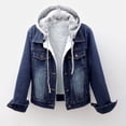 thumbnail image 6 of Womens Oversized Jean Jacket with Hoodie,Denim Jacket for Women Sherpa Lined Long Sleeve Hoodie Jean Jackets Button Down Warm Jacket Coat 2024, 6 of 8