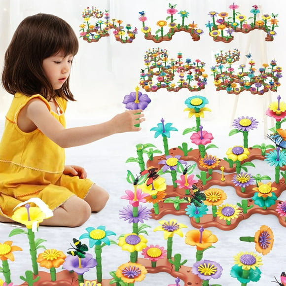 Sentmoon Outside Toys for Boyss 1-3 224-Piece Children's Variety Garden World Assembling Garden Building Blocks Set DIY Intellectual Flower Arrangement Assembling And Building Toys
