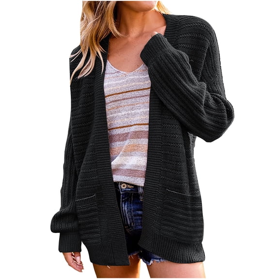 Summer Trends,AXXD Casual Solid Long Sleeve Pocket Cardigan Plaid Shirt for Woman Clearance Black Size 10