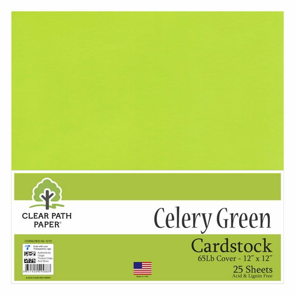 Celery Green Cardstock - 12 x 12 inch - 65Lb Cover - 25 Sheets - Clear Path Paper
