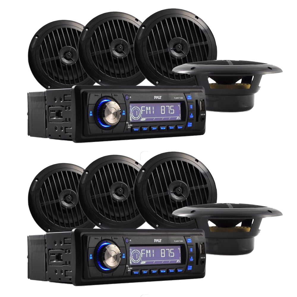 New PLMRKT14BK Marine Boat MP3 Player Stereo AM FM Radio 4X 6.5" Speaker Package 