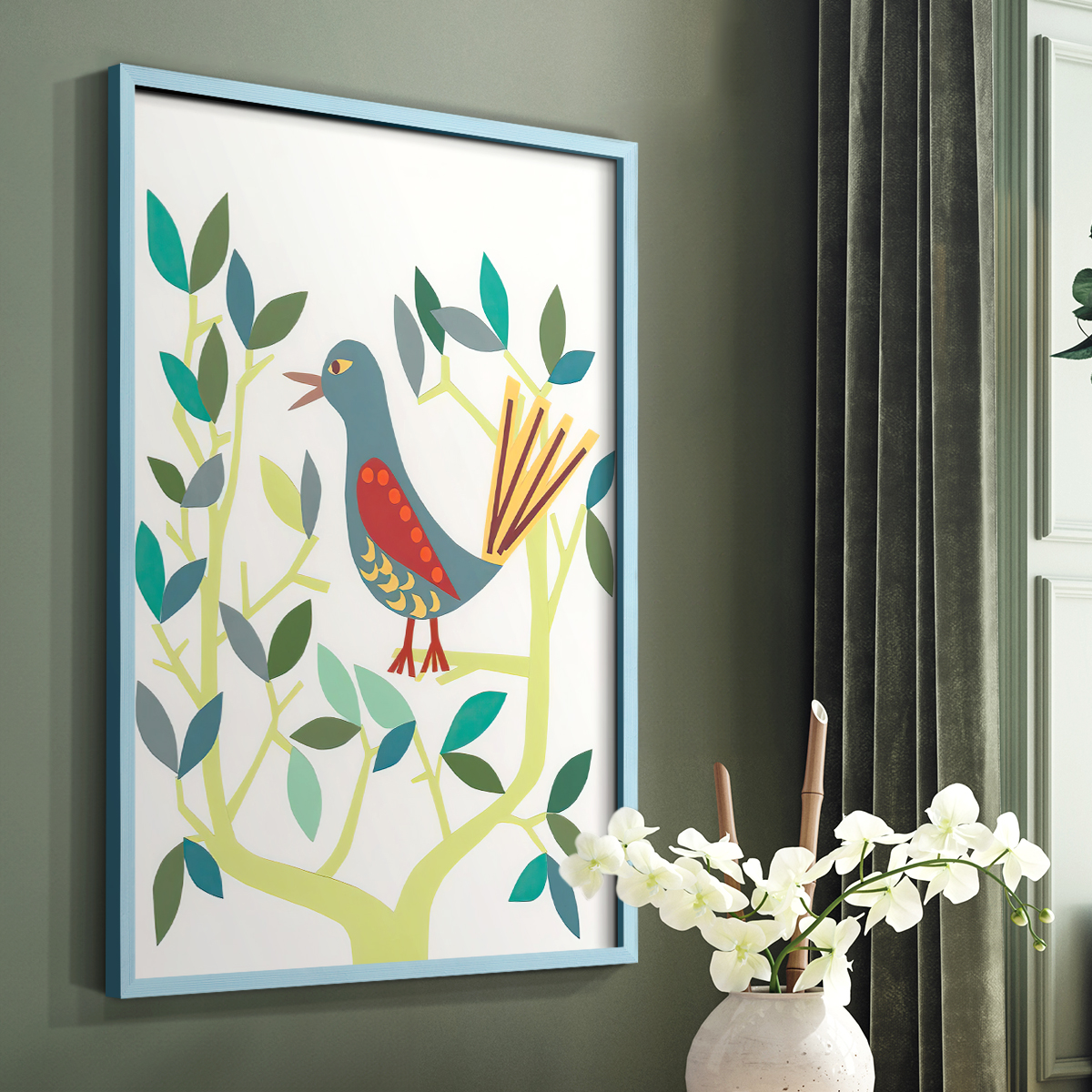 Whitty Bird IV Framed Print in Blue Solid Wood 8 x 10 Framed Print