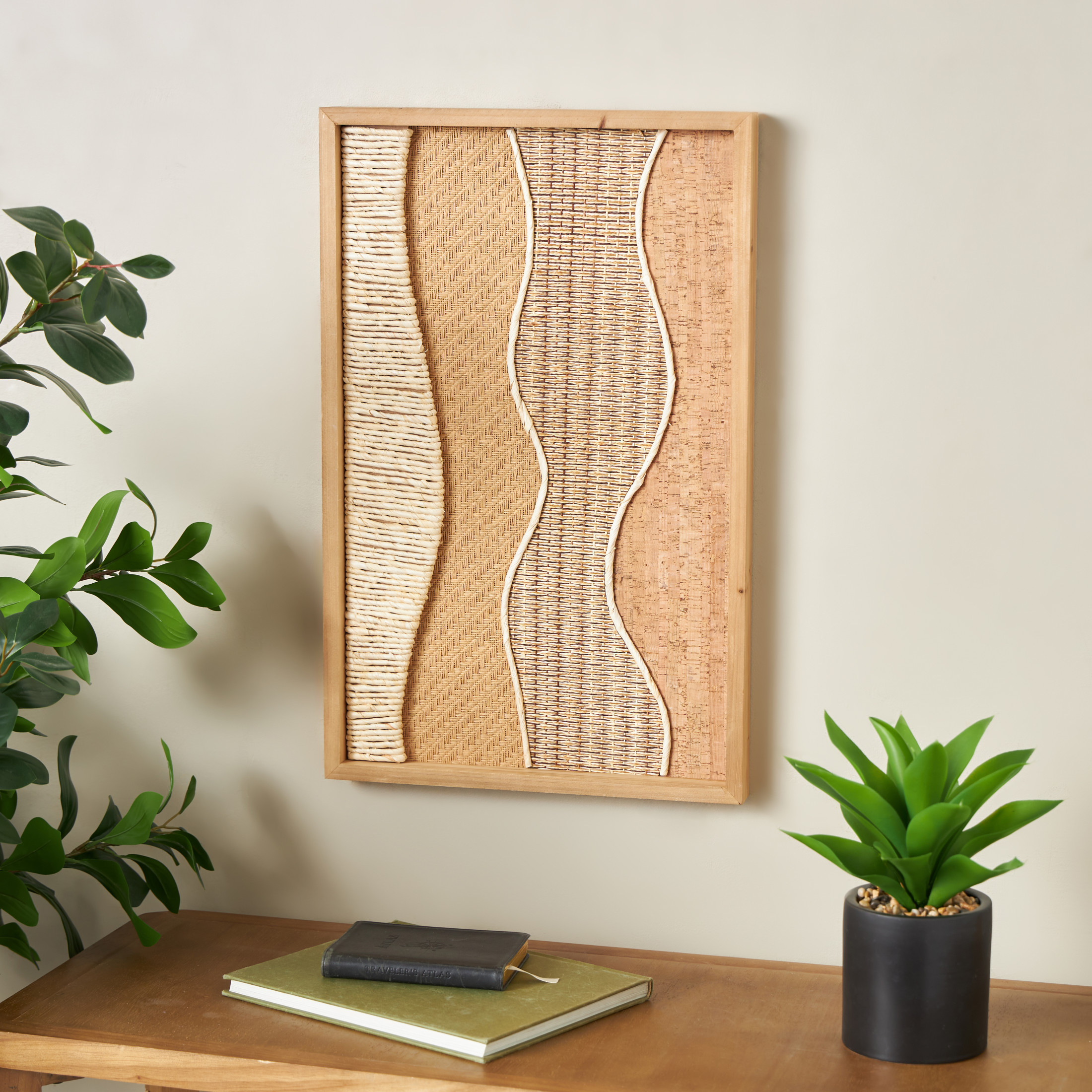 DecMode Brown Wood Handmade Mixed Media Abstract Wall Decor with Textures and Patterns