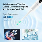 Electric Toothbrush with Tartar Remover Scraper, Teethbrush Cleaning Tool, Teeth Cleaning Kit 2 in 1 with 6 Cleaning Modes, 10min Auto Off, IPX6 Waterproof, 500mAh Battery for Adult, White