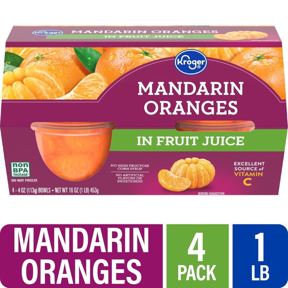 Kroger Mandarin Orange Cups in 100% Juice 4 ct / 4 oz - 3 Pack