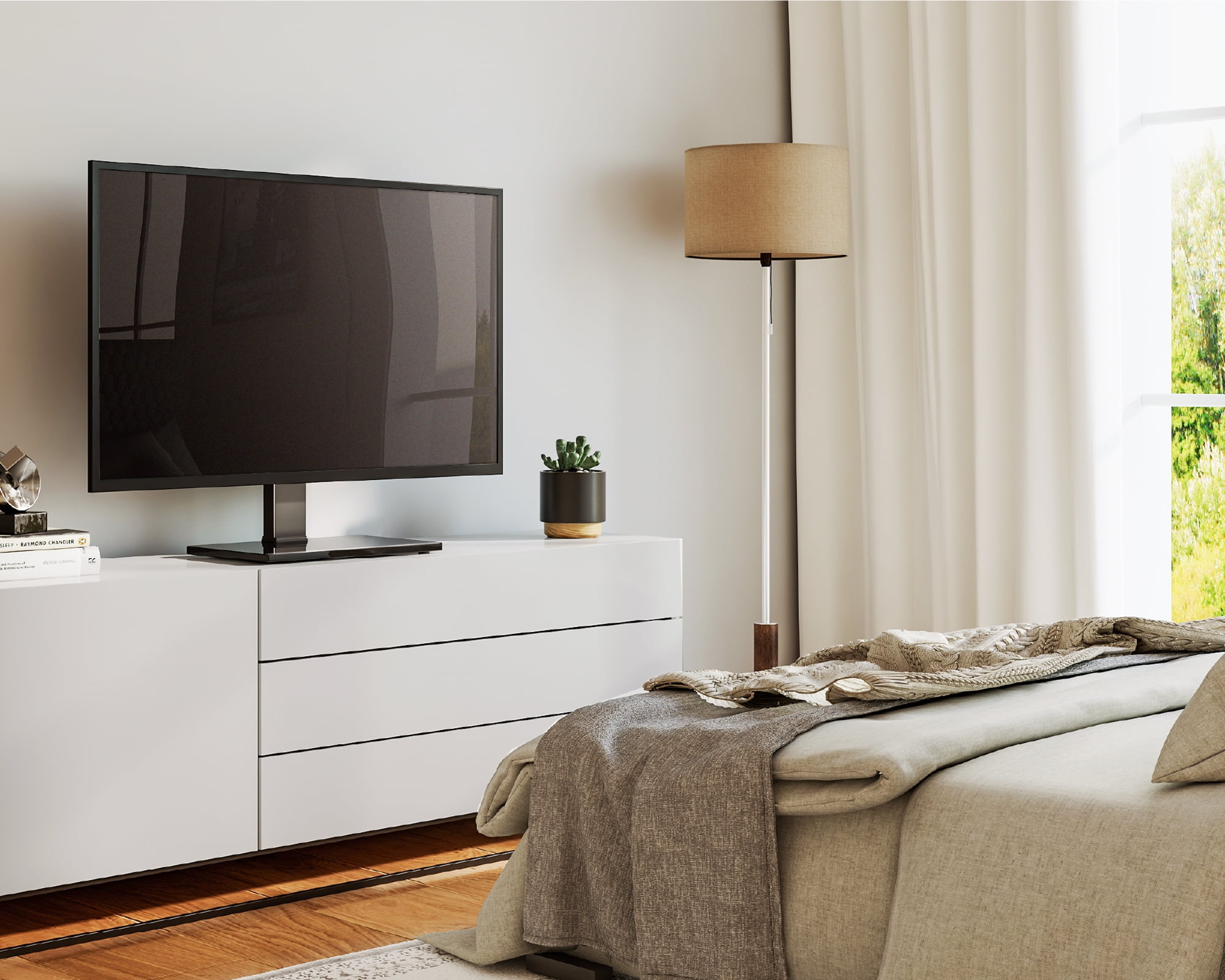 FITUEYES Universal TV Stand Base, Table Top TV Stand for 50" - 85", Black,Tempered Glass Shelf