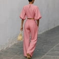 thumbnail image 4 of MaFYtyTPR Women's Two Piece Outfits Puff Sleeve Crop Top And Wide Leg Pants Set for Casual Daily Wear A-Pink S, 4 of 5