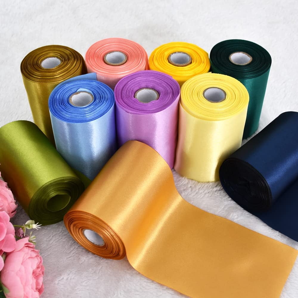 NANAHuang 4 Inch x 22Yards Wide Red Satin Ribbon Solid Fabric Large Ribbon for Cutting Ceremony Kit Grand Opening Chair Sash Table Hair Car Bows Sewing Craft Gift Wrapping Wedding Party Decoration