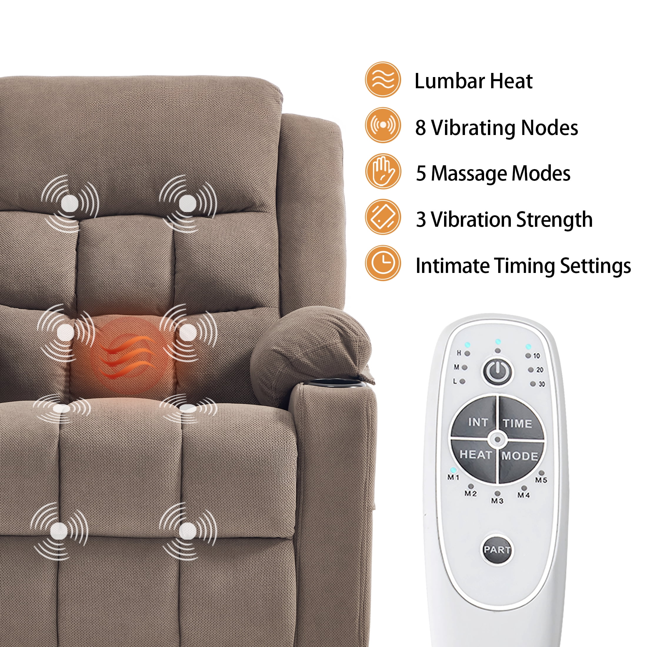 Swivel Rocker Recliner Chair for Adults with Massage and Heat, Cup Holders and Side Pockets, Glider Rocking Reclining Single Sofa Chair for Living Room (Coffee)