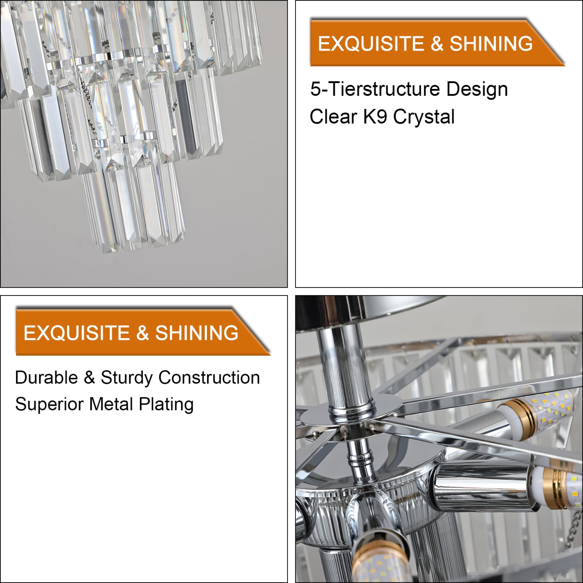 Jopath 20" 5-Tier Round Crystal Chandelier Ceiling Light, Modern Luxury 10-Light Flush Mount Light Fixture, Elegant Home Lighting for Living Room, Dining Room, Bedroom Silver (No Bulbs)