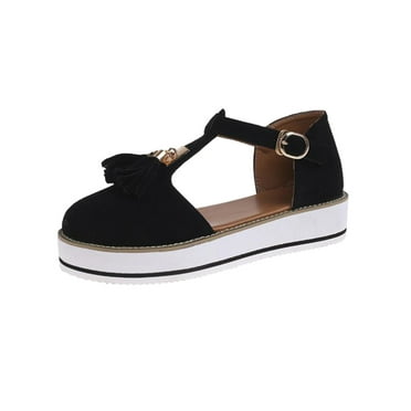 Women's Cut Out Loafers Tassel Pendant Closed Toe Ankle Strap Sandals Casual Summer Fashion Platform Walking Shoes