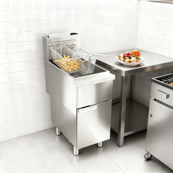 imerelez 120,000 BTU Commercial Gas Deep Fryer, 50 lbs Capacity 4-Tube Stainless Steel Floor Fryer for Restaurants