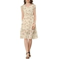 thumbnail image 2 of INSPIRE CHIC Robe pour Femme à Fleurs Manches Volantées Col en V Smockée à Volants Robes Décontractées Abricot P, 2 of 6