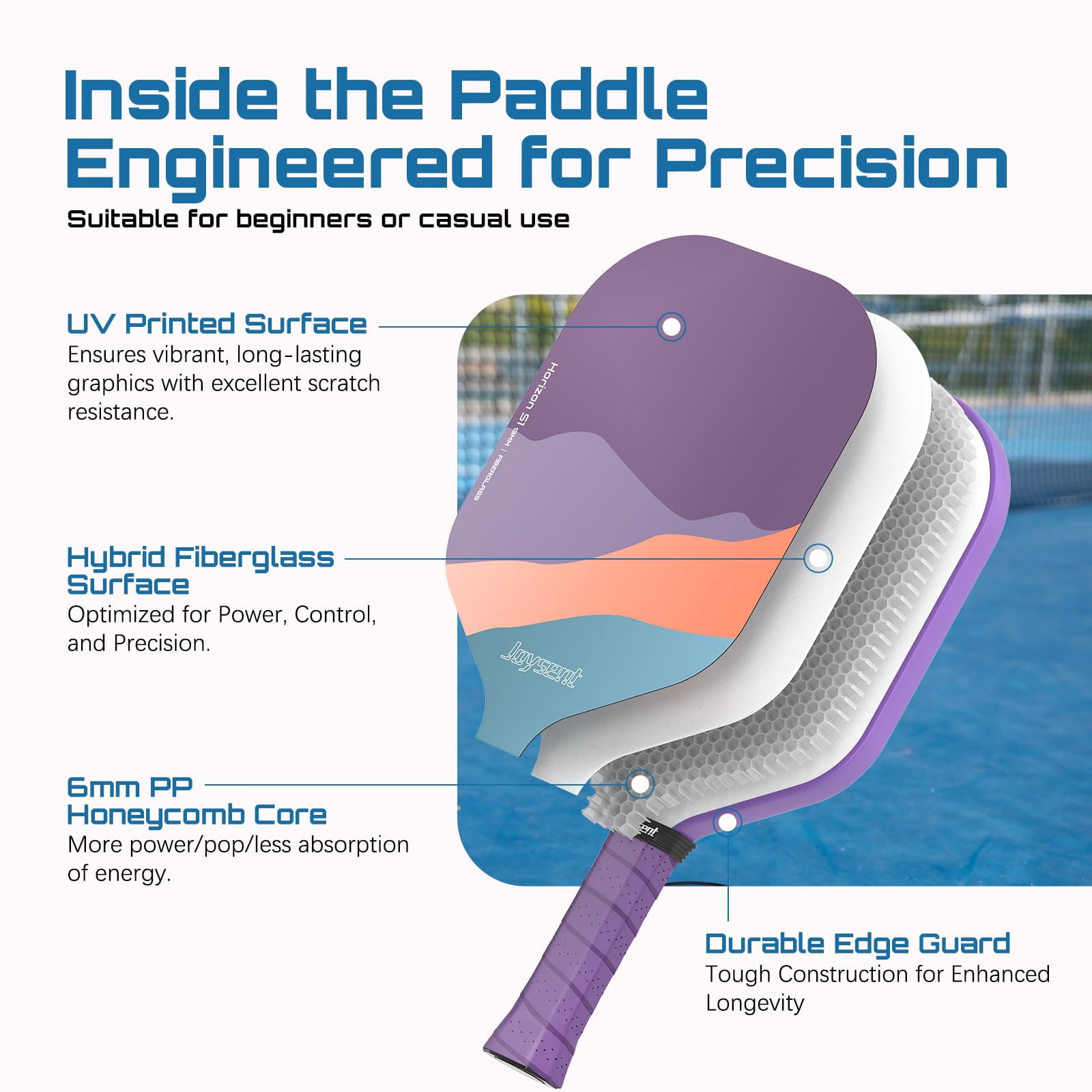 Pickleball Paddles Set Of 2  Lightweight Racket For Beginner Usapa Approved Fiberglass Surface With Non-slip Comfort Grip