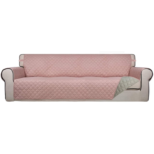 Housse de Sofa Matelassée Réversible 4 Places, Protecteur de Meuble Résistant à l'Eau, Housse de Canapé Lavable avec Mousse Antidérapante et Sangles Élastiques pour Enfants, Chiens, Animaux (XX Grand, Rose/beige)