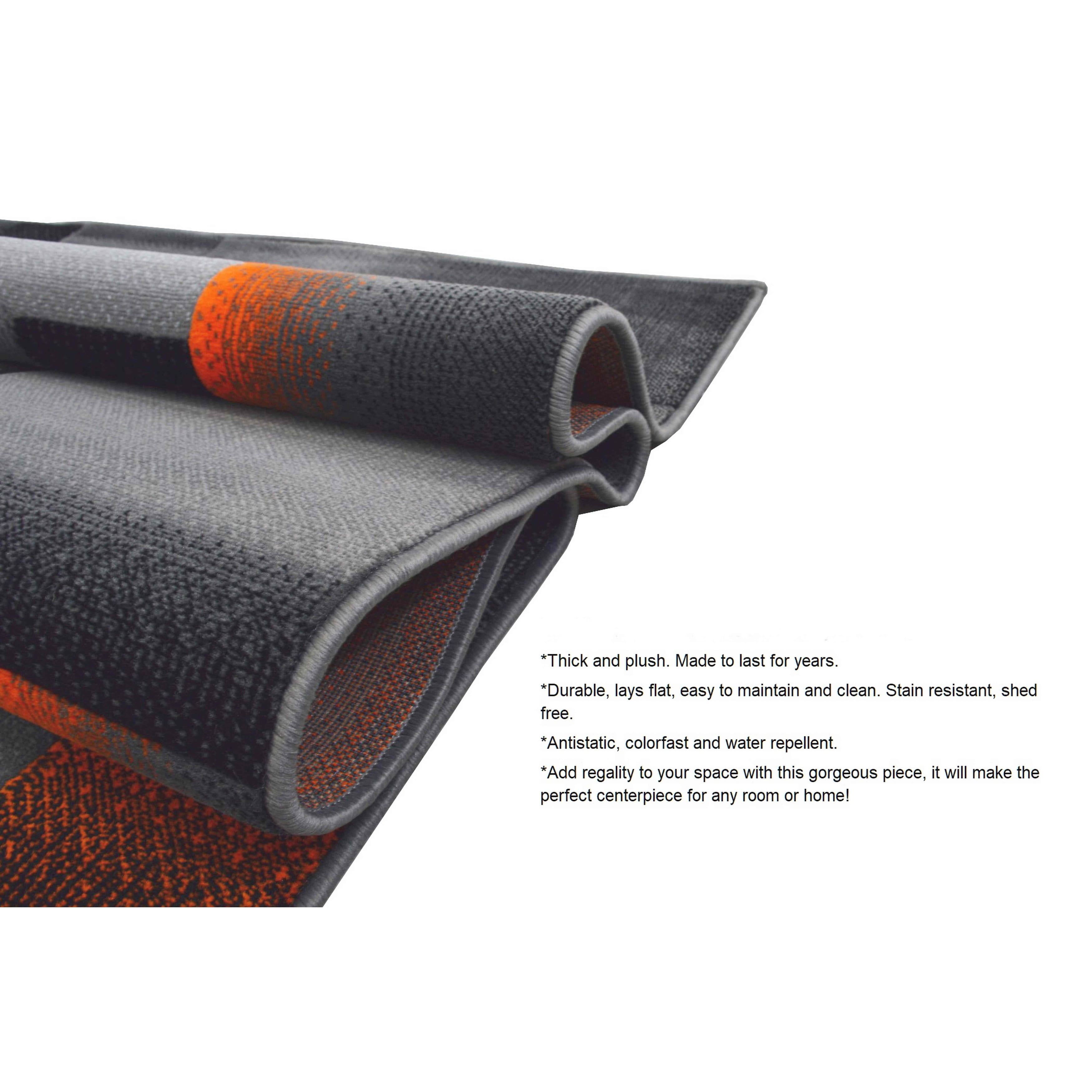 HR HANDCRAFT RUGS HR Electric Orange/Grey/Silver/Black/Abstract Area Rug Modern Contemporary Geometric Cube Square Design 2x7 feet Runner
