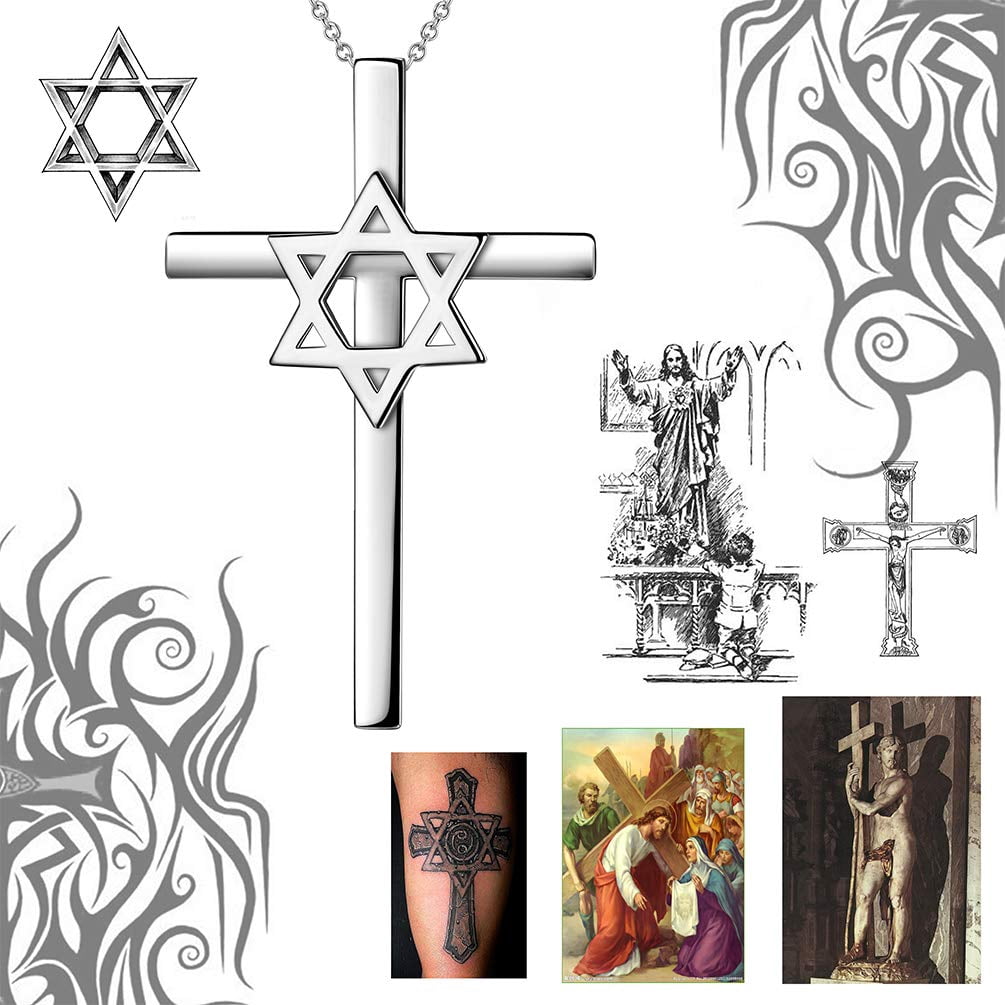 Magen Star of David Cross Necklace 925 Sterling Silver Religious Pendant Judaica Amulet Jewelry Valentine's Day Gifts for Women Mens Dad