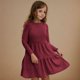 thumbnail image 2 of Odeerbi Niñas de Manga Larga Vestido de Punto de Canalé Niños Color Sólido Cuello Redondo Vestido de Princesa Con Bolsillo, 2 of 9