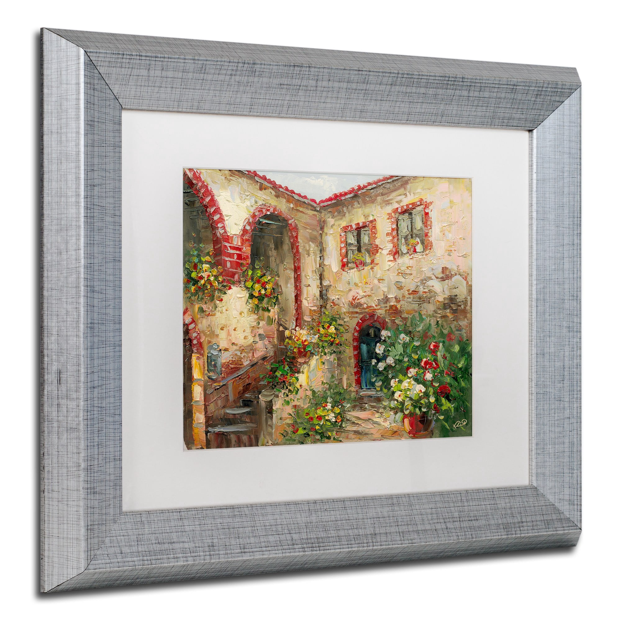 Trademark Fine Art "Tuscany Courtyard" Canvas Art by Rio White Matte, Silver Frame