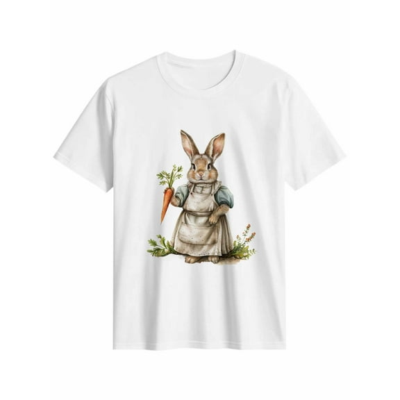 Women's T-Shirt Easter Rabbit Carrot Vintage Short Sleeve Casual Tee Classic Crew Neck T Shirt for Women White, XL