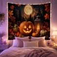thumbnail image 2 of Glowing Jack-O-Lantern with Pumpkins and Gourds on a Wooden Surface, Cozy Rustic for Autumn Enthusiasts, Still Life Art Decor, Halloween Gift, Tapestry Wall Hanging for Living Room and Bedroom, 2 of 7