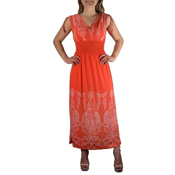 Peach Couture Womens Tahiti Summer Exotic Boho Casual Maxi Dress (Orange, XL)